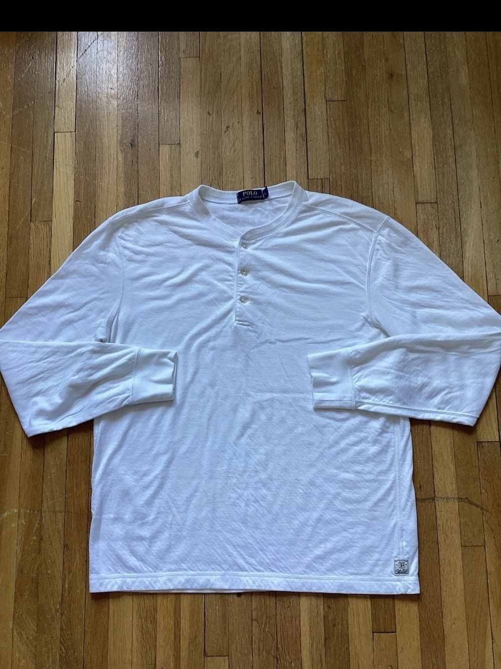 Polo Ralph Lauren Men's Large Solid White Henley Long-Sleeve Shirt,Cotton,Flaw